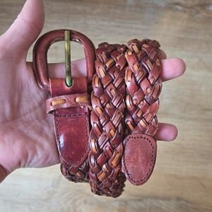 Genuine Leather Braided Belt with a brass-finish single-prong buckle Sz L